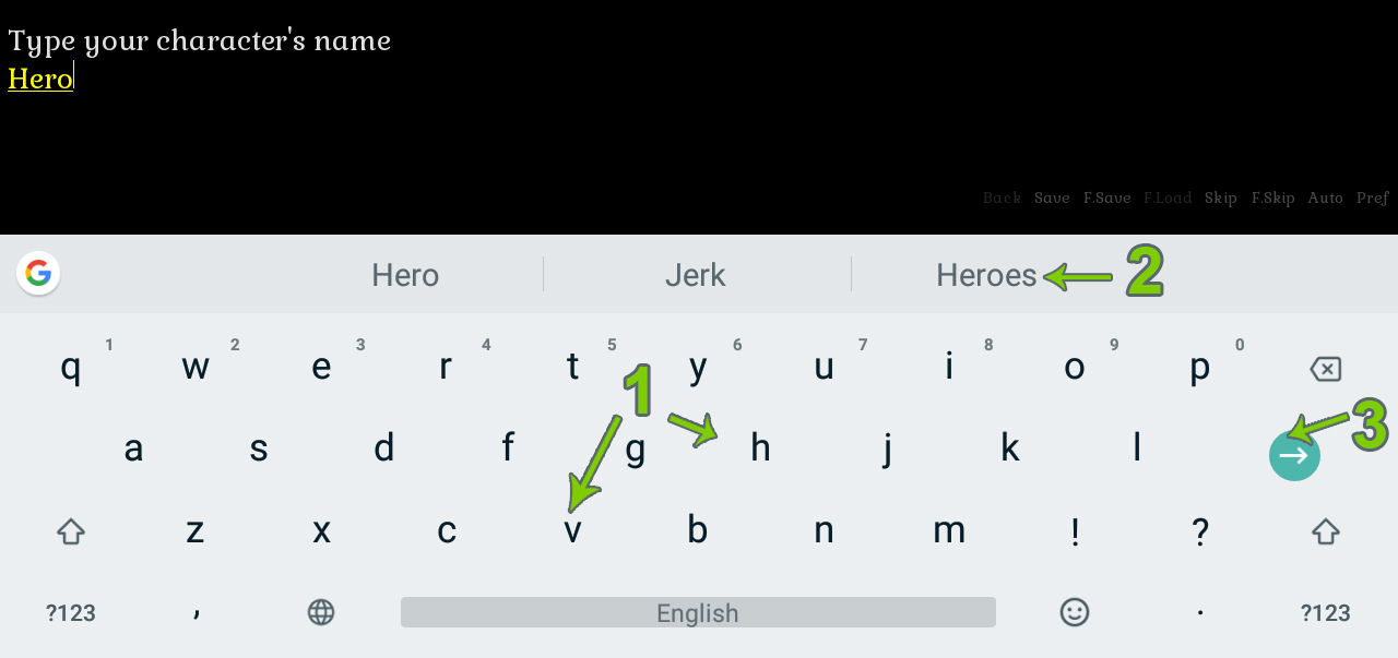 Entering character name on Gboard